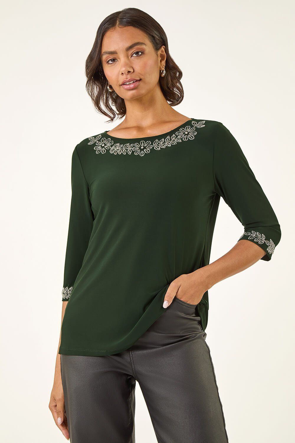 Roman Embellished Stretch Tunic Top