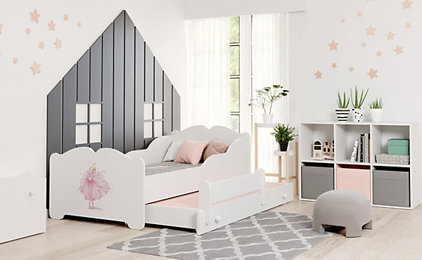 Lit gigogne blanc ARMONA - Princesse rose - 2 x 160 cm x 80 cm