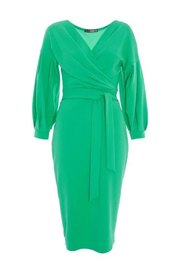 Quiz Green Bardot Puff Sleeve Dress
