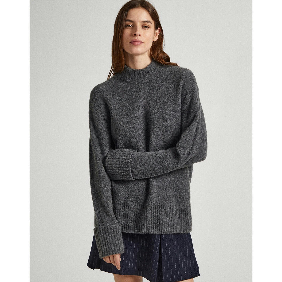 Pull maille mousseuse, col montant
