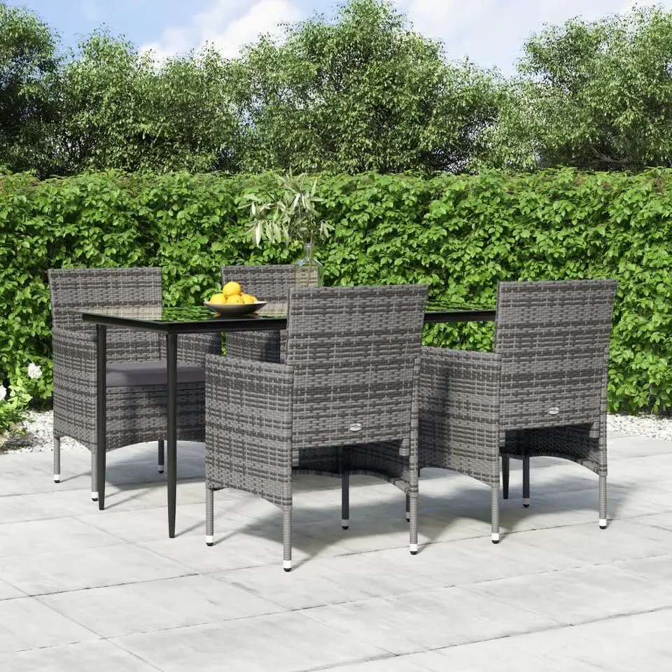 vidaXL - 5-delige Tuinset met kussens - Grijs poly rattan en staal - 160x80 cm