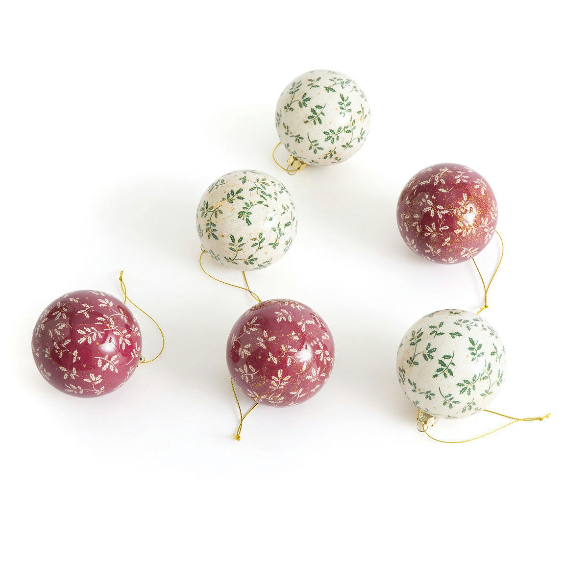 Lot de 24 boules imprimées feuillage, Caspar