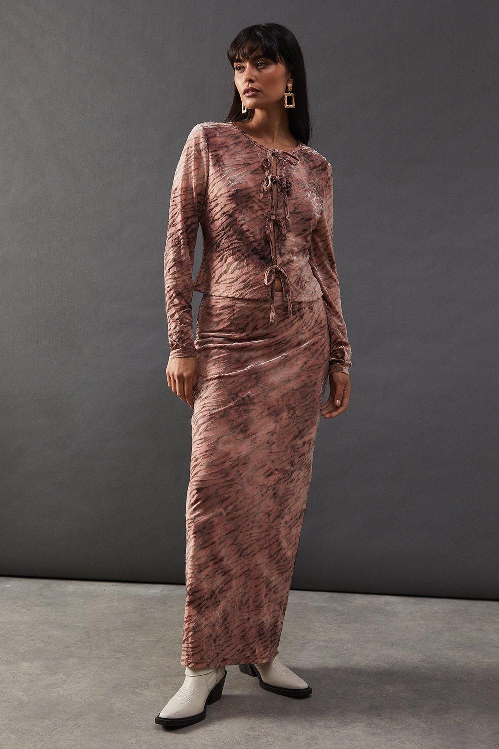 Warehouse Burnout Velvet Tie Front Top