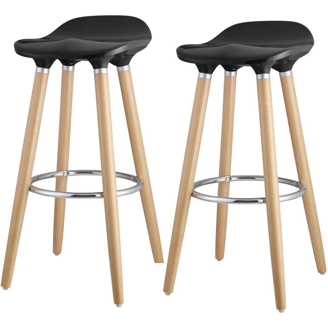 OLLO - Tabouret de bar assise plastique dur pieds métal - Lot de 2