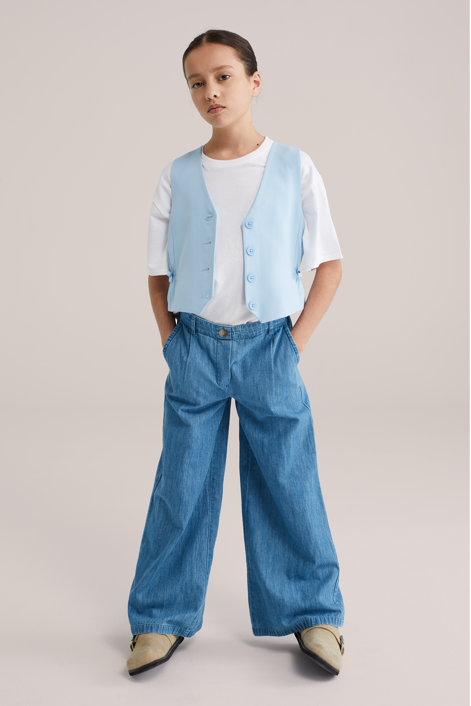 Meisjes wide leg denim broek