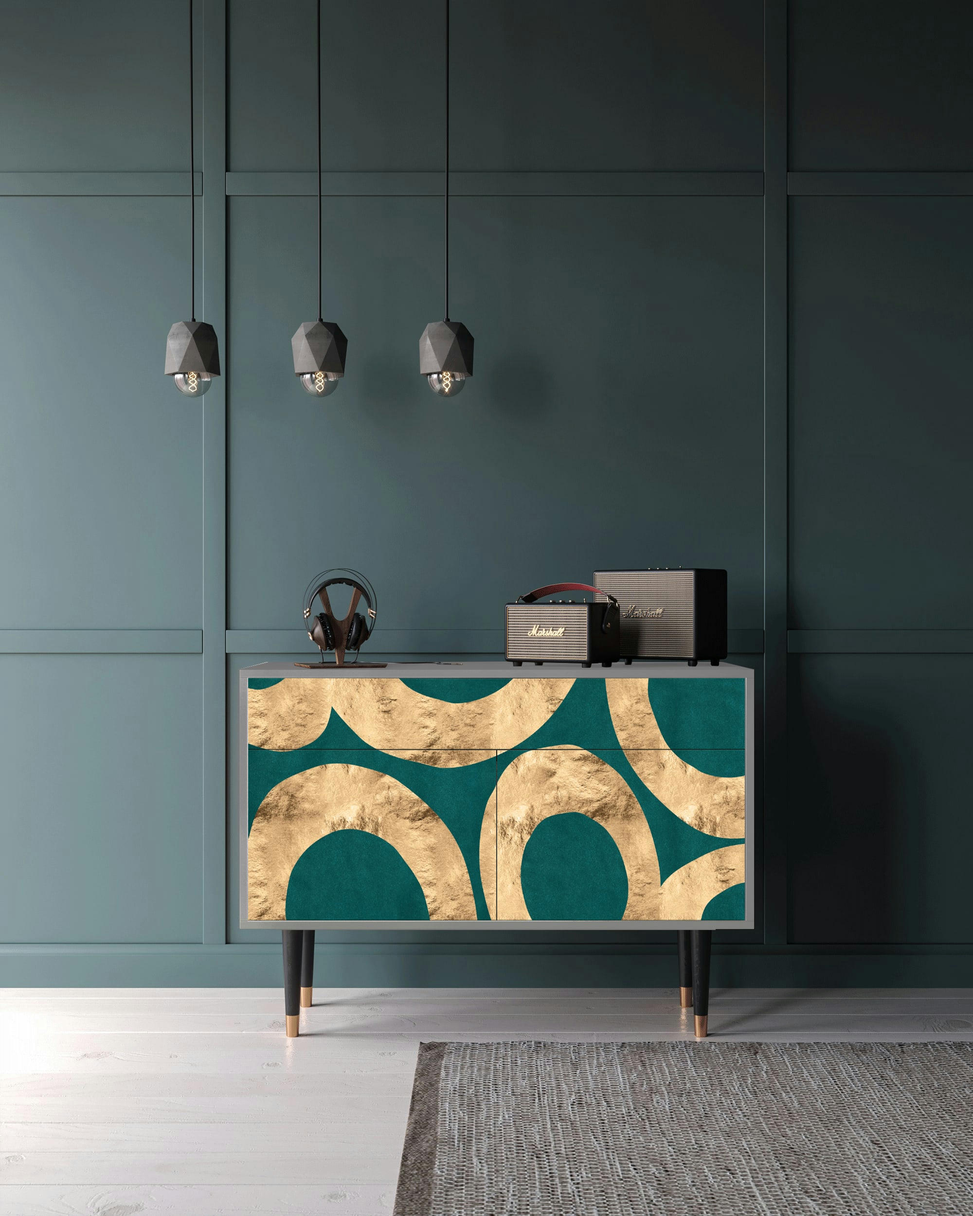 ZIRCON SPHERE - Buffet  bleu-vert 2 tiroirs et 2 portes L 115 cm