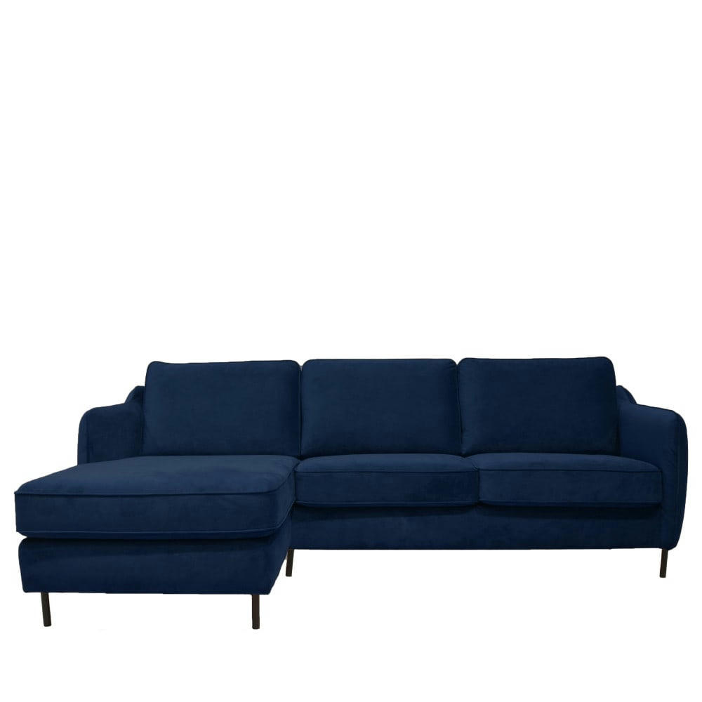 VORNAY - Canapé d'angle gauche convertible 3 places en velours bleu nuit