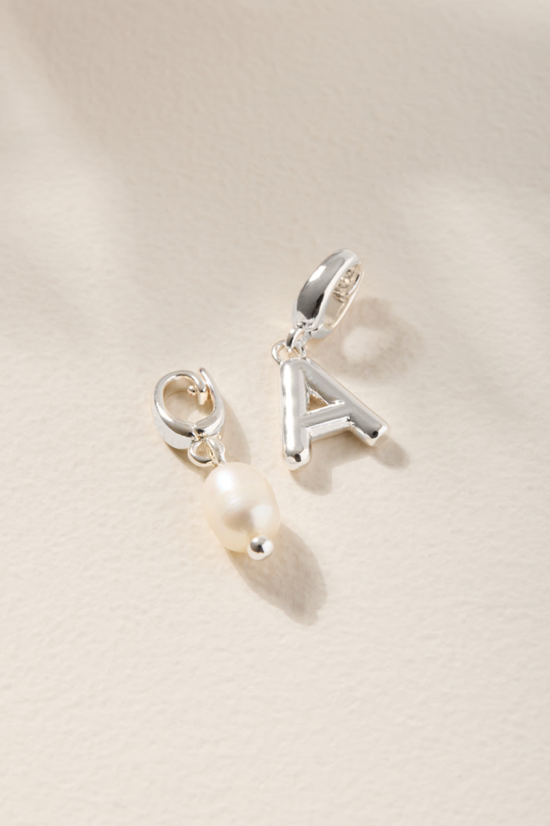Initial and Fresh Water Pearl Charm Set Silver