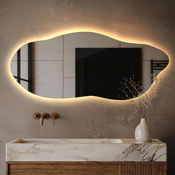Lustro Nieregularne z Podświetleniem do Łazienki 35x80 cm Ciepłe LED