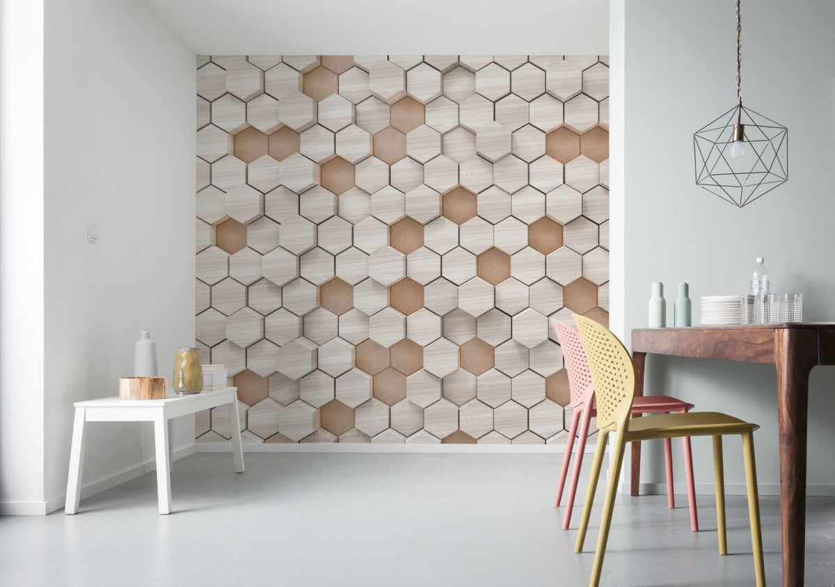 Sanders & Sanders fotobehang hexagon beige en zandkleurig - 400 x 250 cm - 611884