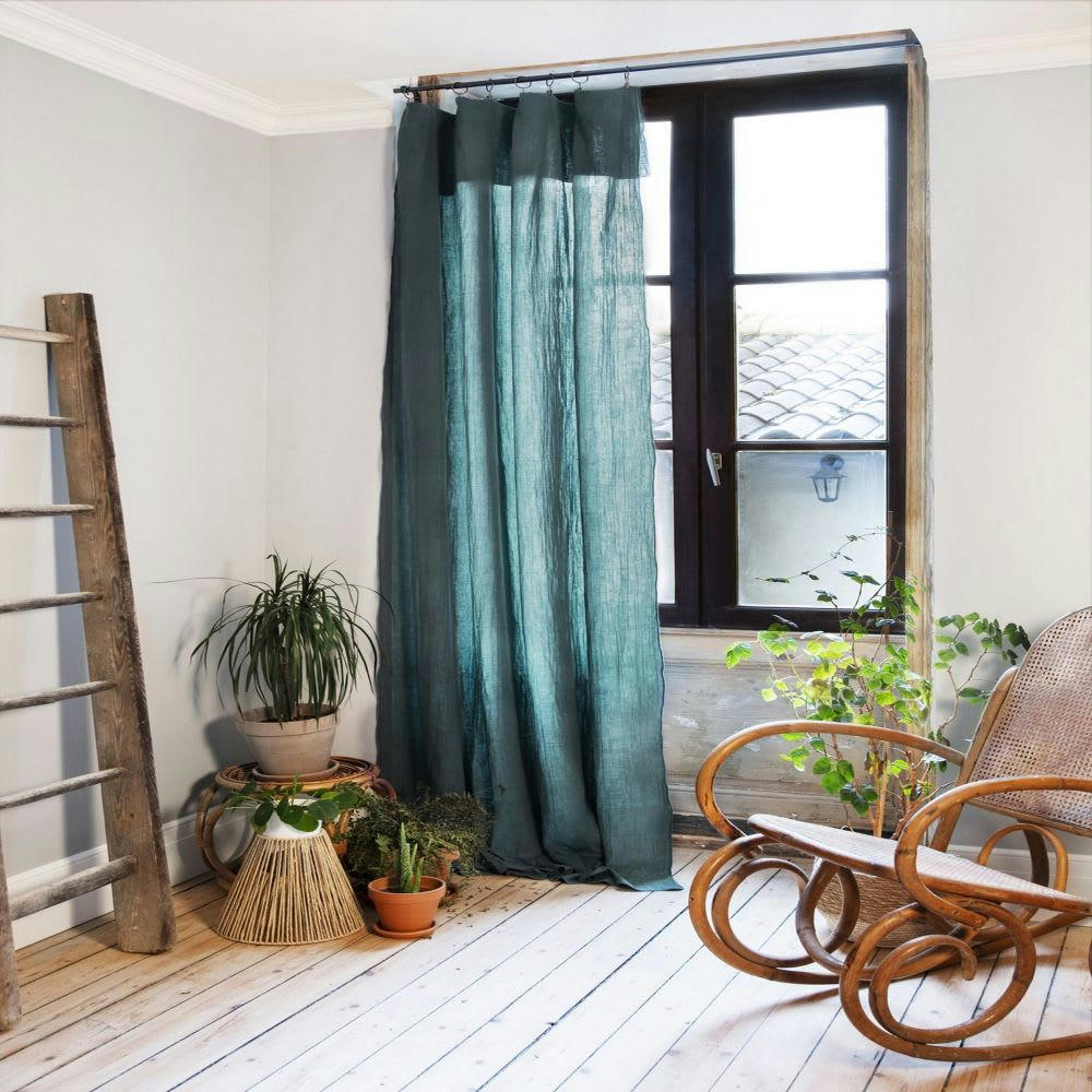 - Rideau ajustable gaze de coton bleu 140x300 cm