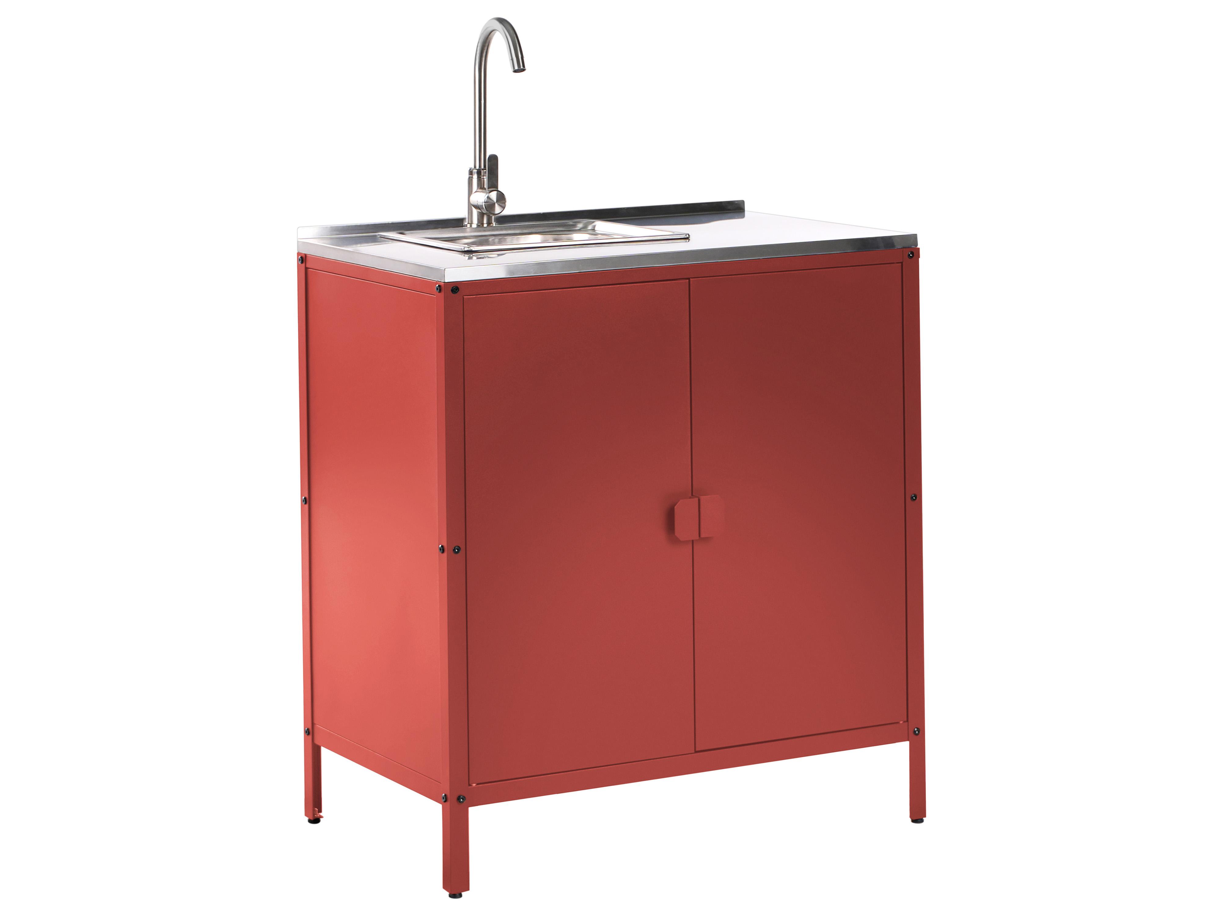 Outdoor Kitchen Cabinet with Sink VILAMA Metal Red