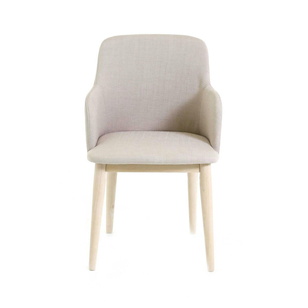 MANIE - Chaise accoudoirs tissu beige et pieds plaqué chêne