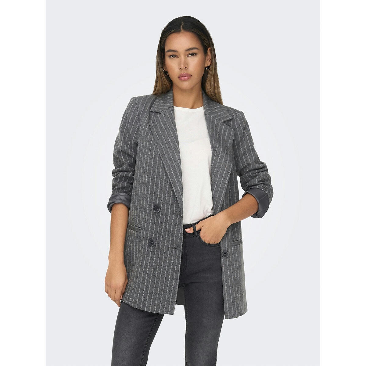 Blazer long à fines rayures