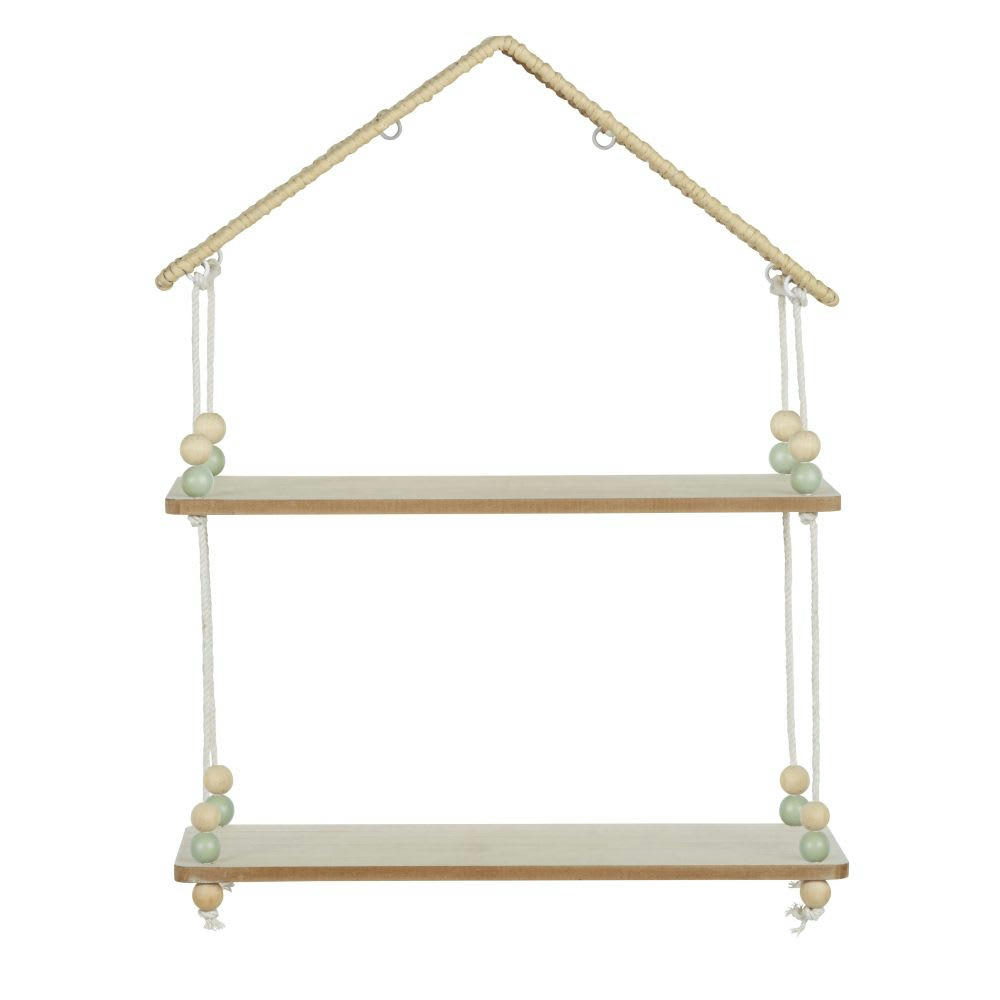 OULANKA - Etagère murale maison avec perles vertes et beiges