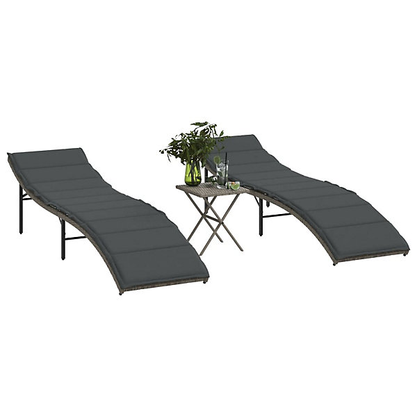 Chaises longues lot de 2 avec table gris résine tressée vidaXL