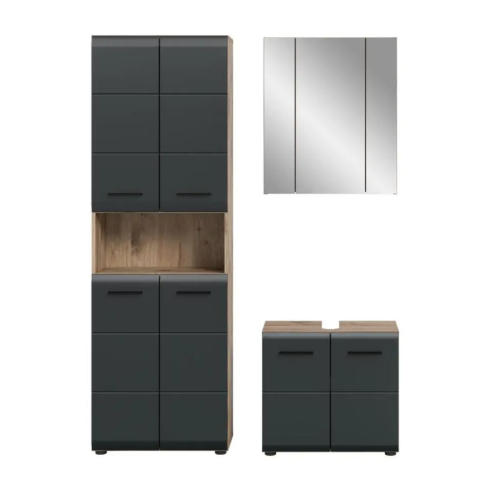 Hioshop Ice badkamer I20 zwart mat- eiken decor