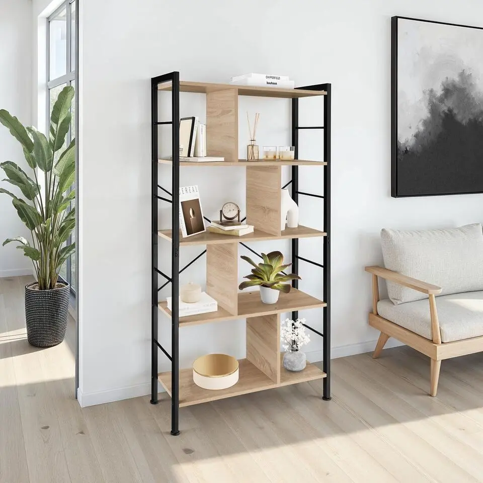 tectake Wandkast Charleston 75.5x30x155cm, Industrieel Licht Hout, Eiken Sonoma