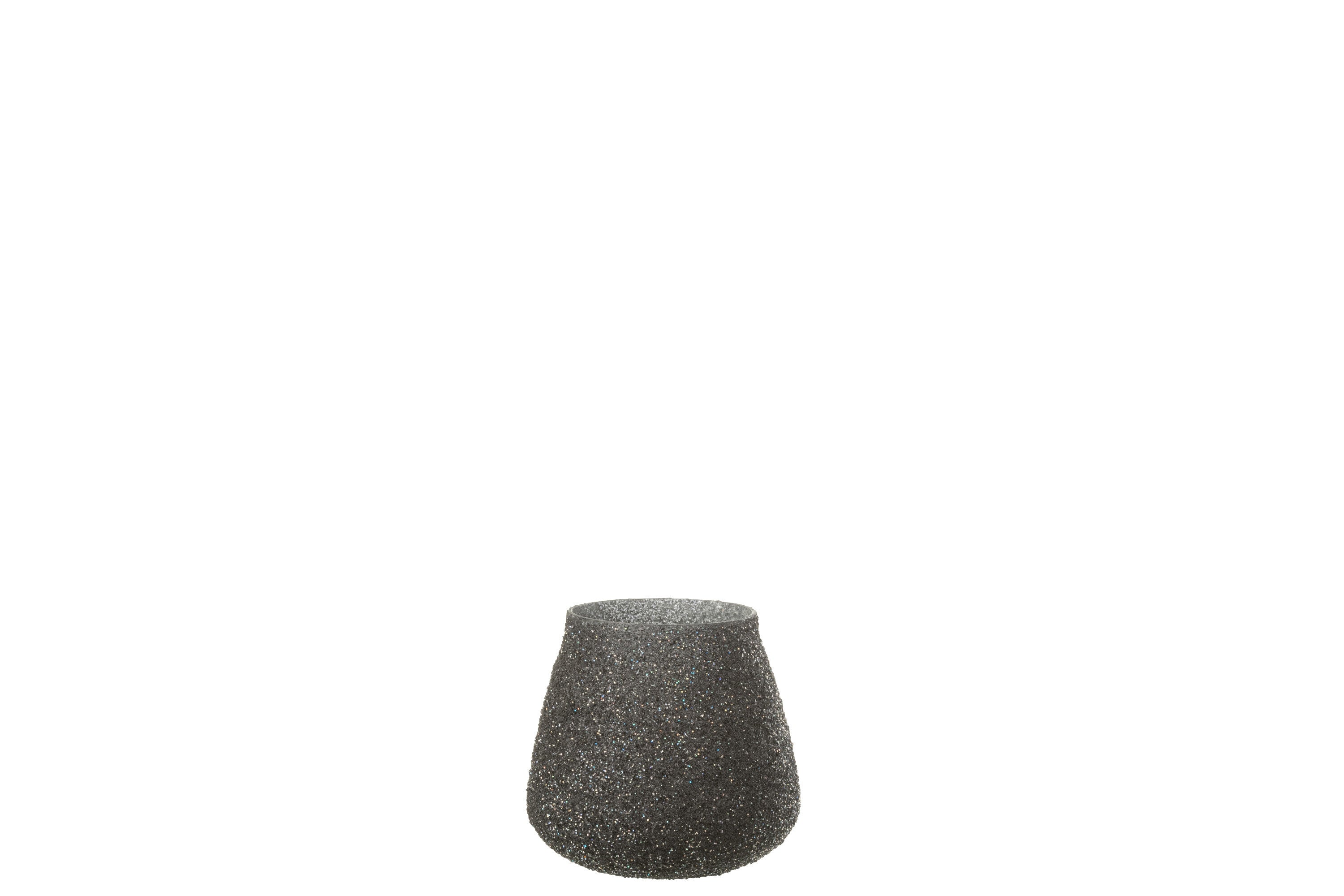 J-Line windlicht Glitter - glas - paars - small - 2 stuks