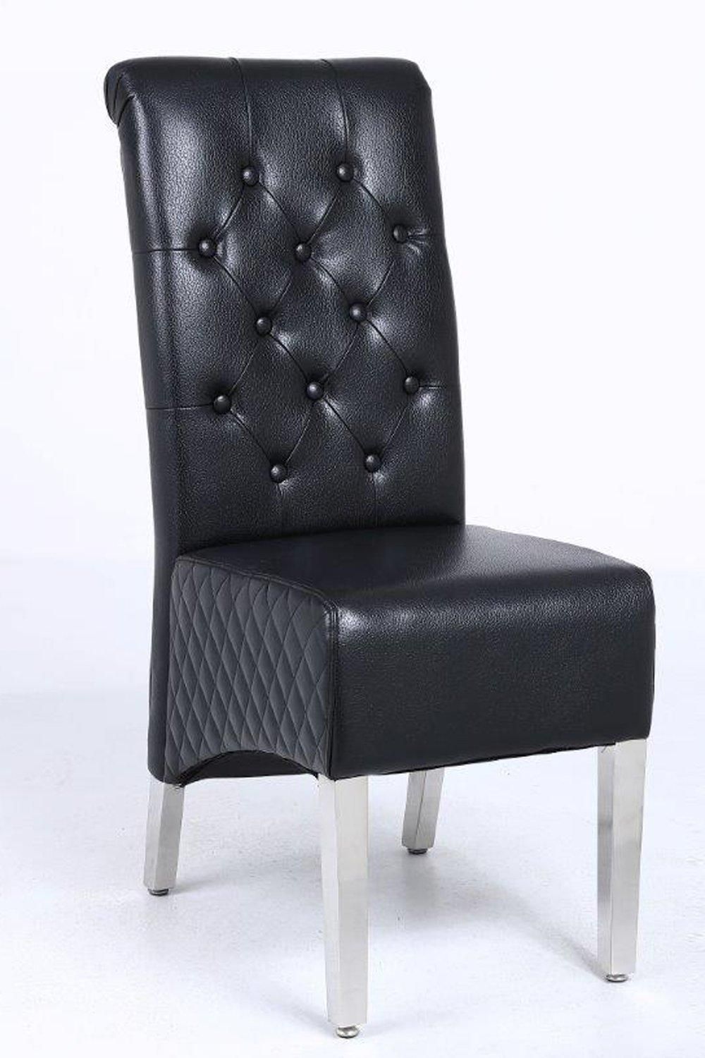 Modernique A Pair (x2) Leather Aire High Back Dining Chairs with Chrome Legs