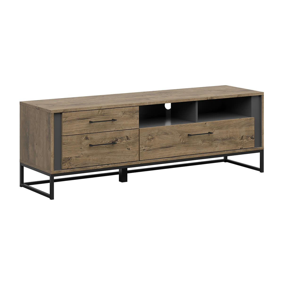 - Meuble tv 3 tiroirs 160 cm naturel et gris anthracite
