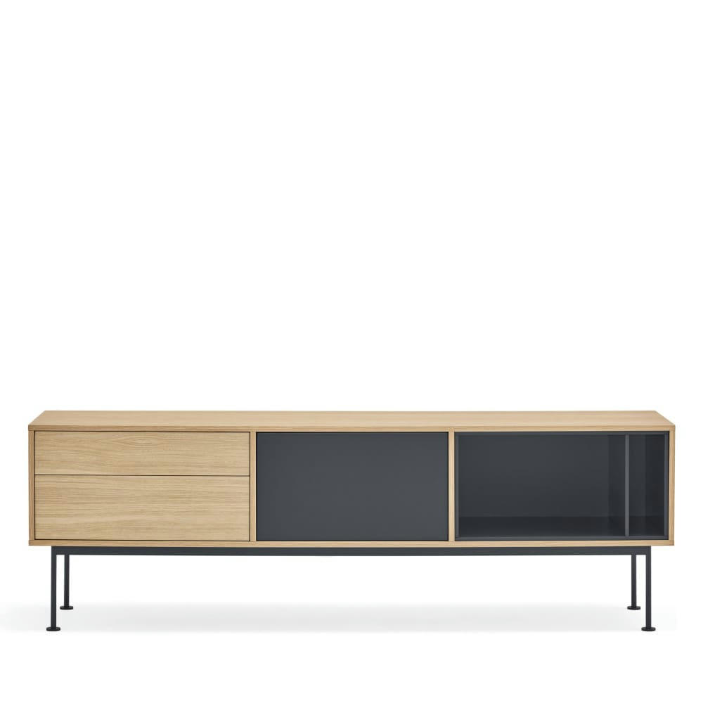 YOKO - Meuble tv 1 porte 2 tiroirs en bois L180cm gris anthracite