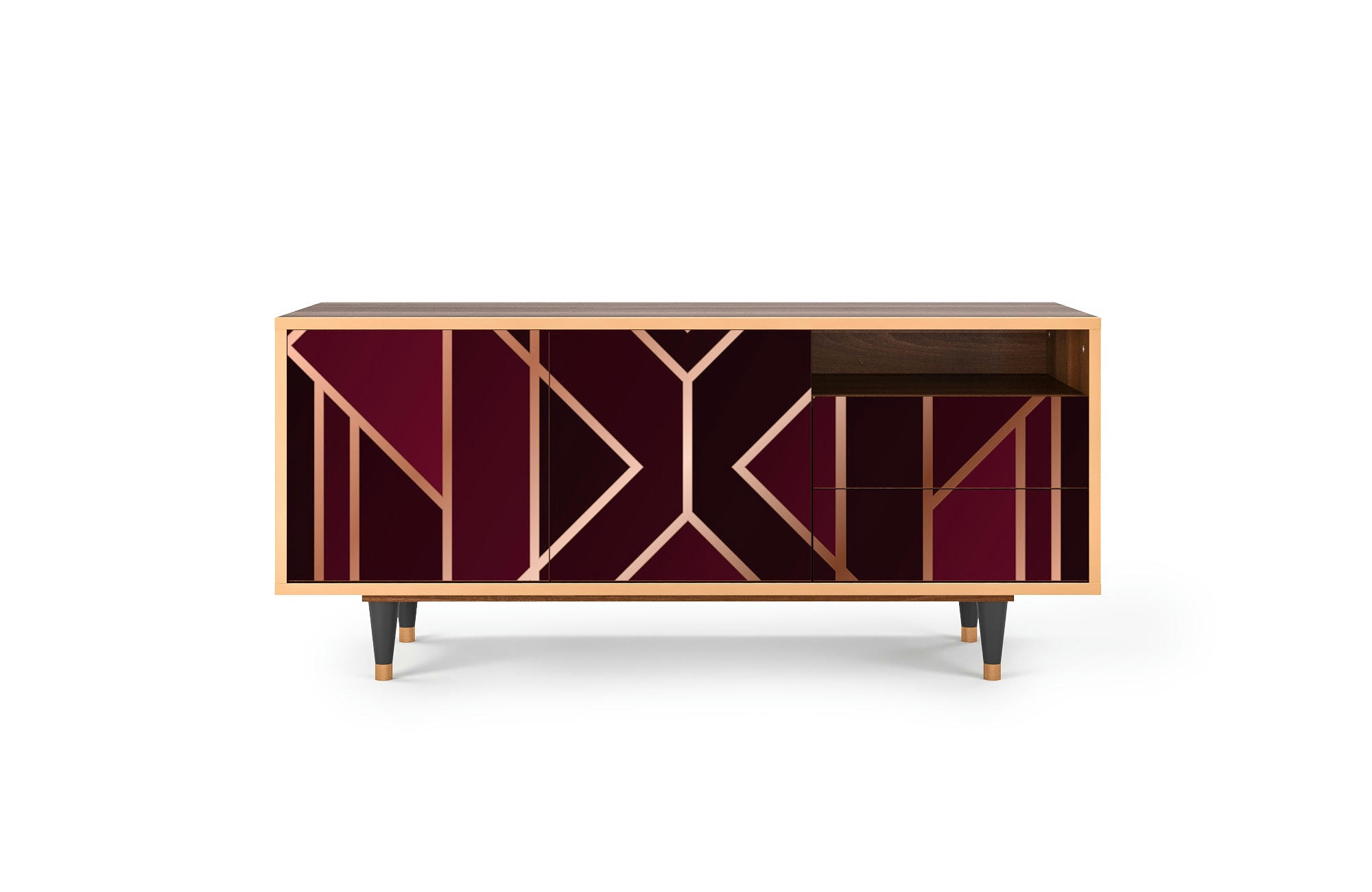 BURGUNDY JEWELERY - Meuble TV  bordeaux 2 tiroirs et 2 portes L 125 cm