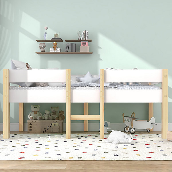 Lit cabane 90x200 cm - Lit enfant mi-hauteur avec protection antichute - Bois massif - Sans Matelas - Blanc