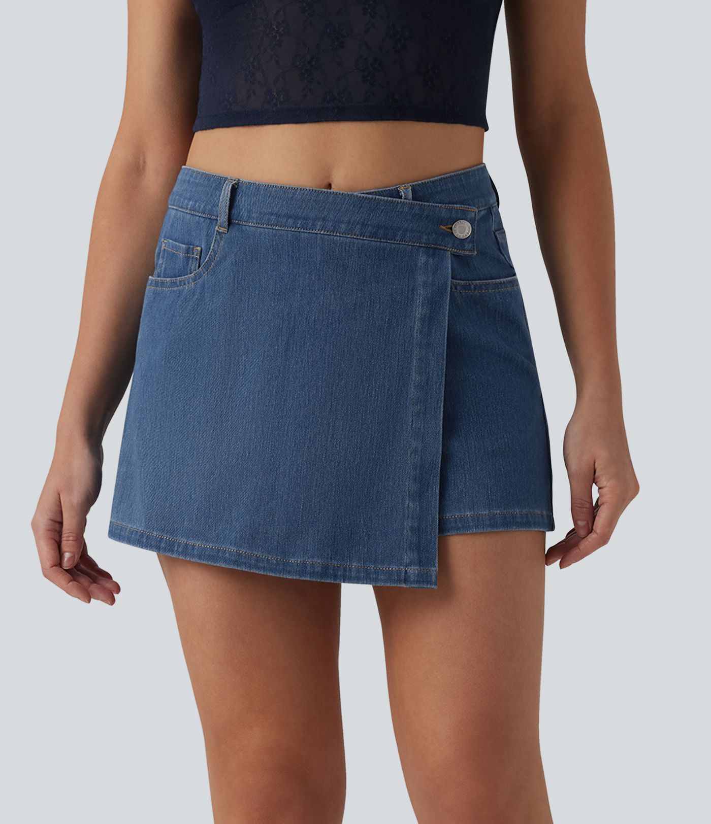 Micro skort jean Halara Flex™ taille mi-haute asymétrique avec poches
