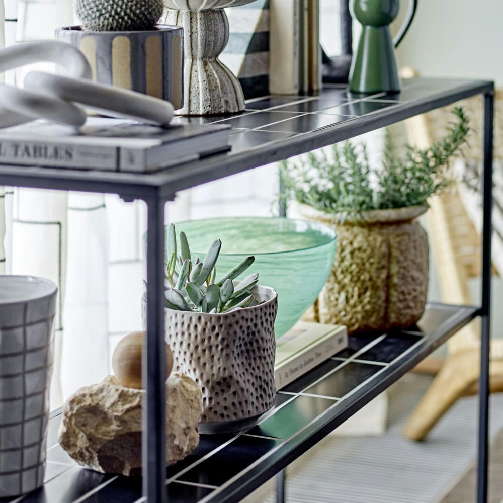 EGLANTINE - Vase en grès avec motifs à carreaux beige