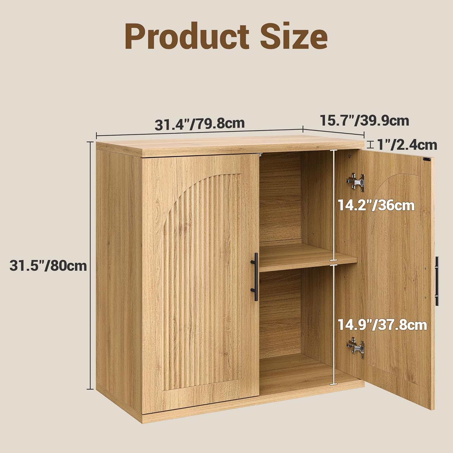 Furniouse Fluted Buffet Cabinet with Storage Sideboard Cabinet with Adjustable Shelf, Modern Accent Cabinet with Fluted Arched Doors for Living Room, Dining Room, Natural Oak