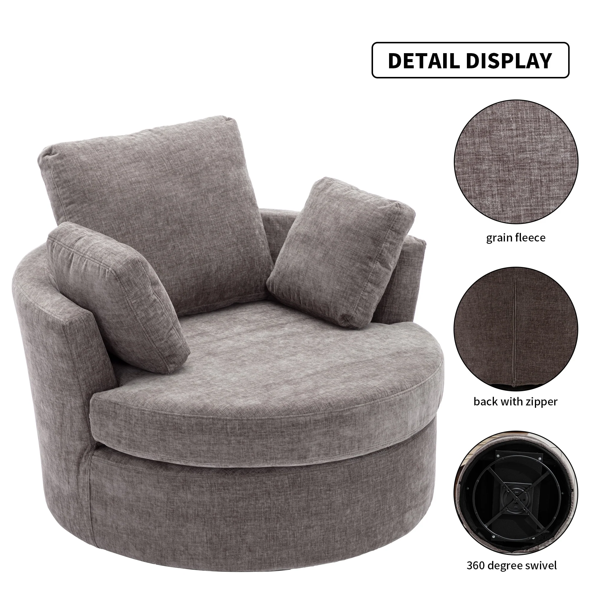 Oversize Round Swivel Cozy Chair - 42.1 x 40.2 x 34.3