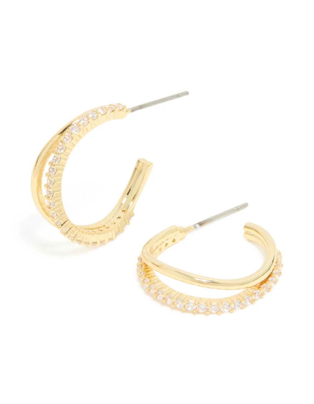 Gold Plated Cubic Zirconia Organic Open Split Hoop Earrings