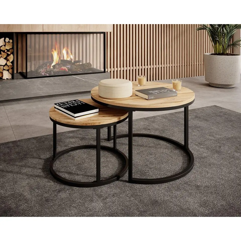 Meubella - Salontafel Ovalo - Eiken - set van 2