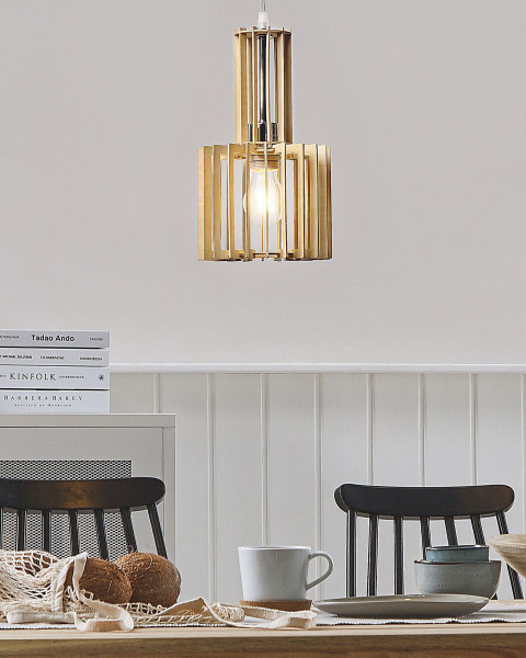 Lampa wisząca oświetlenie jasne drewno