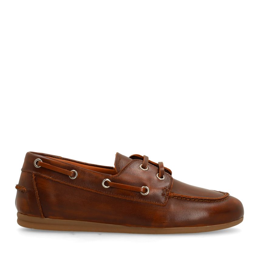 Manfield Cognac leren bootschoenen