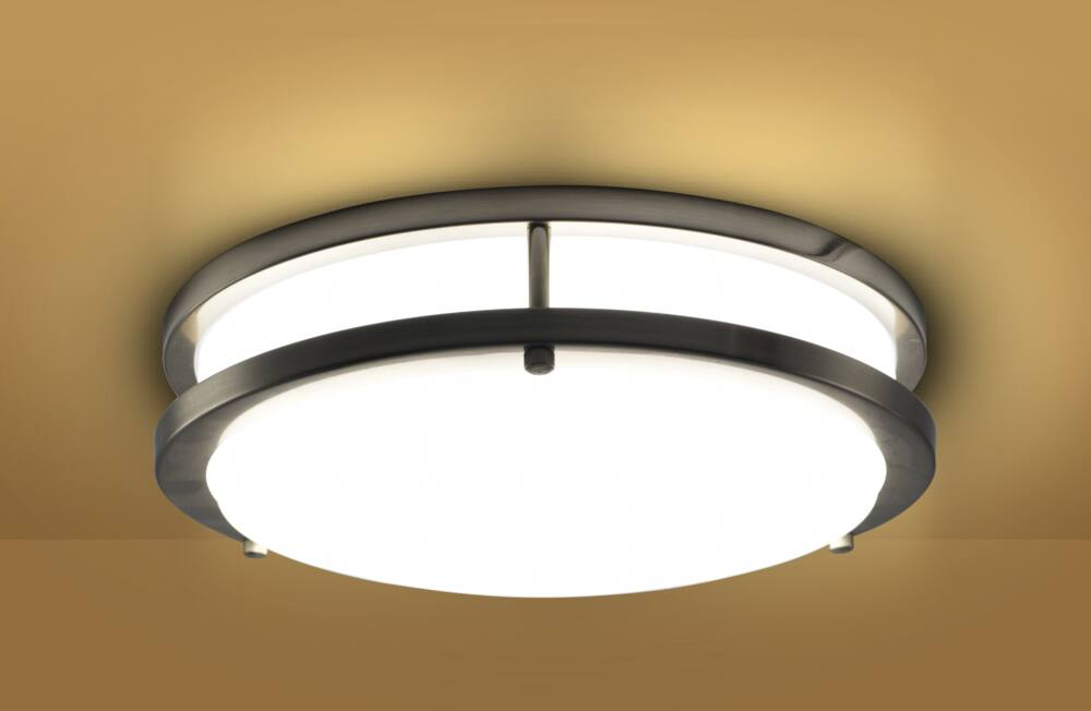 NOMA Double Ring Flush Mount Ceiling Light Fixture, Brushed Steel, 14-in