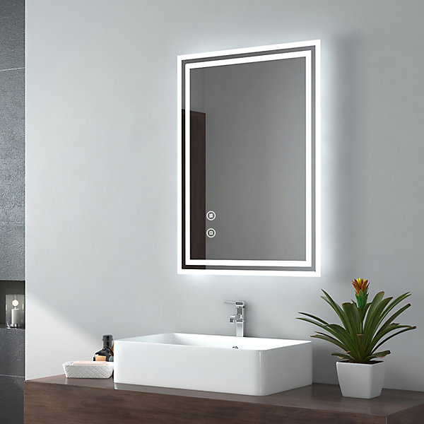 EMKE Miroir lumineux salle de bain 50x60cm, Miroir LED avec l'éclairage, Interrupteur Tactile, Anti-buée, Lumière Blanche Froide