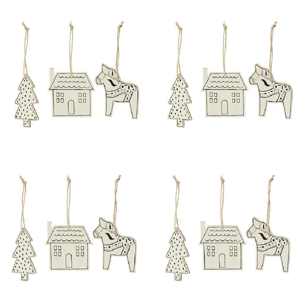 Décoration à suspendre en bois sapin maison cheval x12