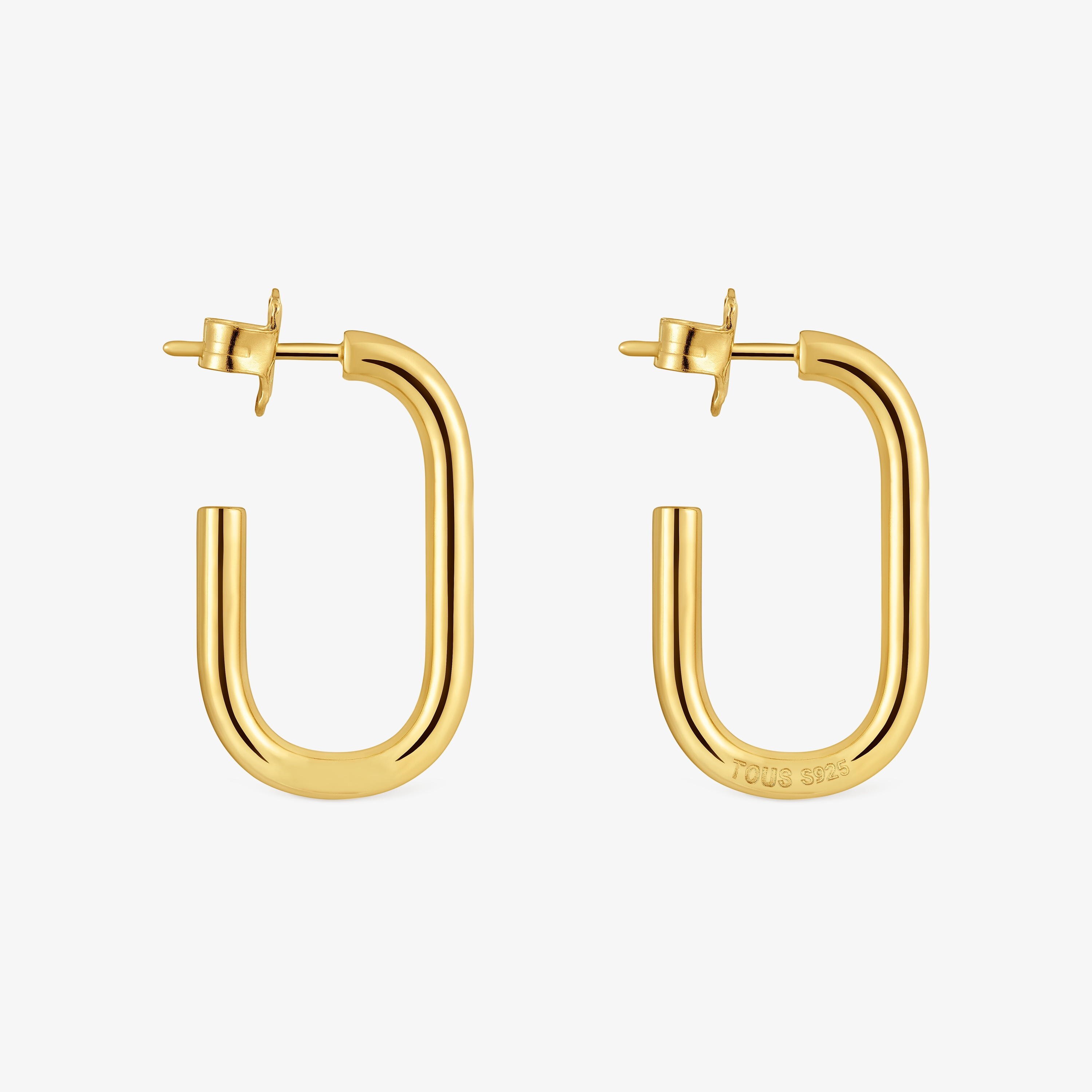 Pendientes de aro largos con baño de oro 18 kt sobre plata 25 mm Basicos