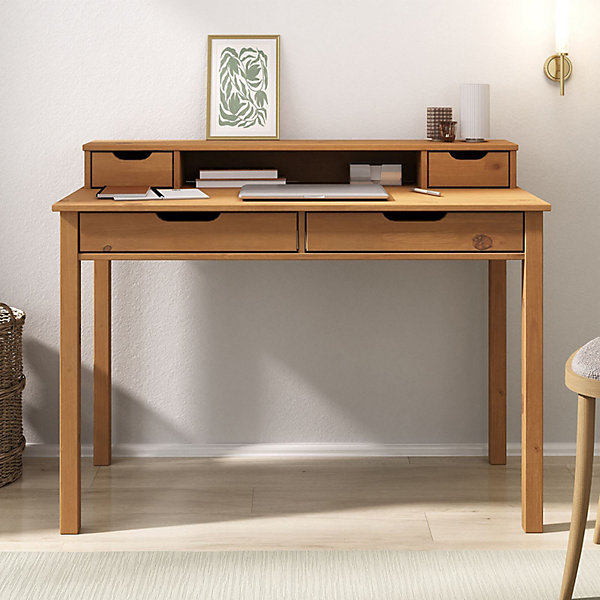 Bureau RAUL L 114 cm 4 tiroirs en bois massif - Coloris chêne