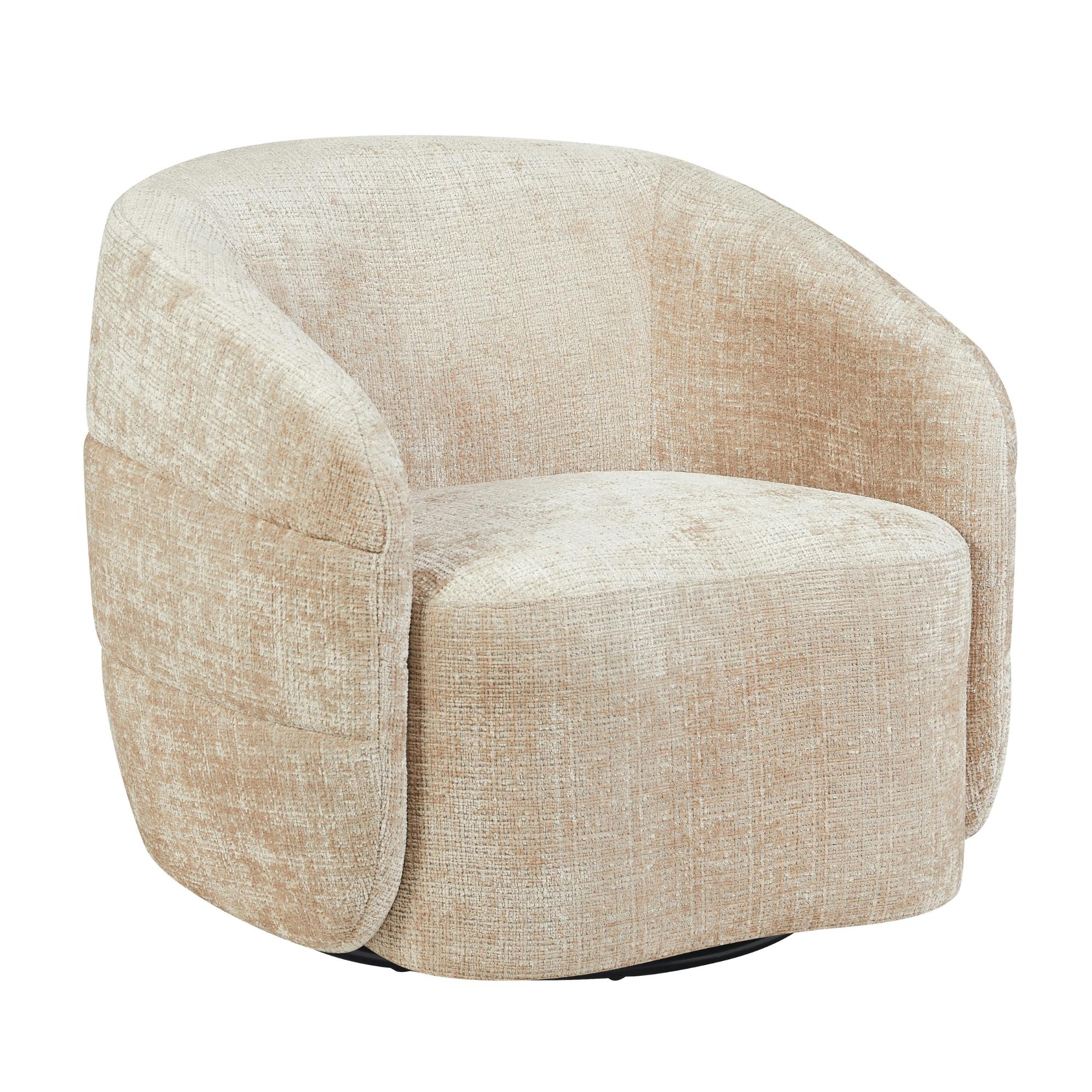 Fauteuil salon pivotant beige tissu chenille BELORA