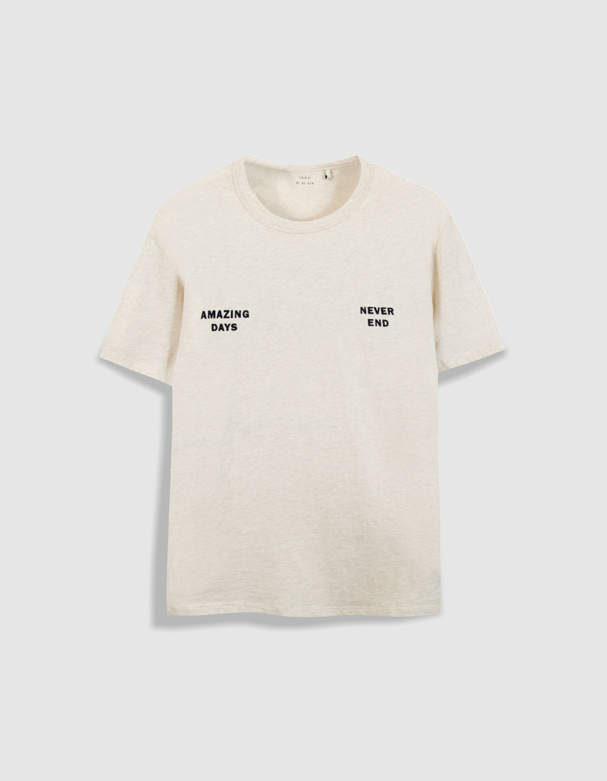 T-shirt col rond beige message poitrine Homme