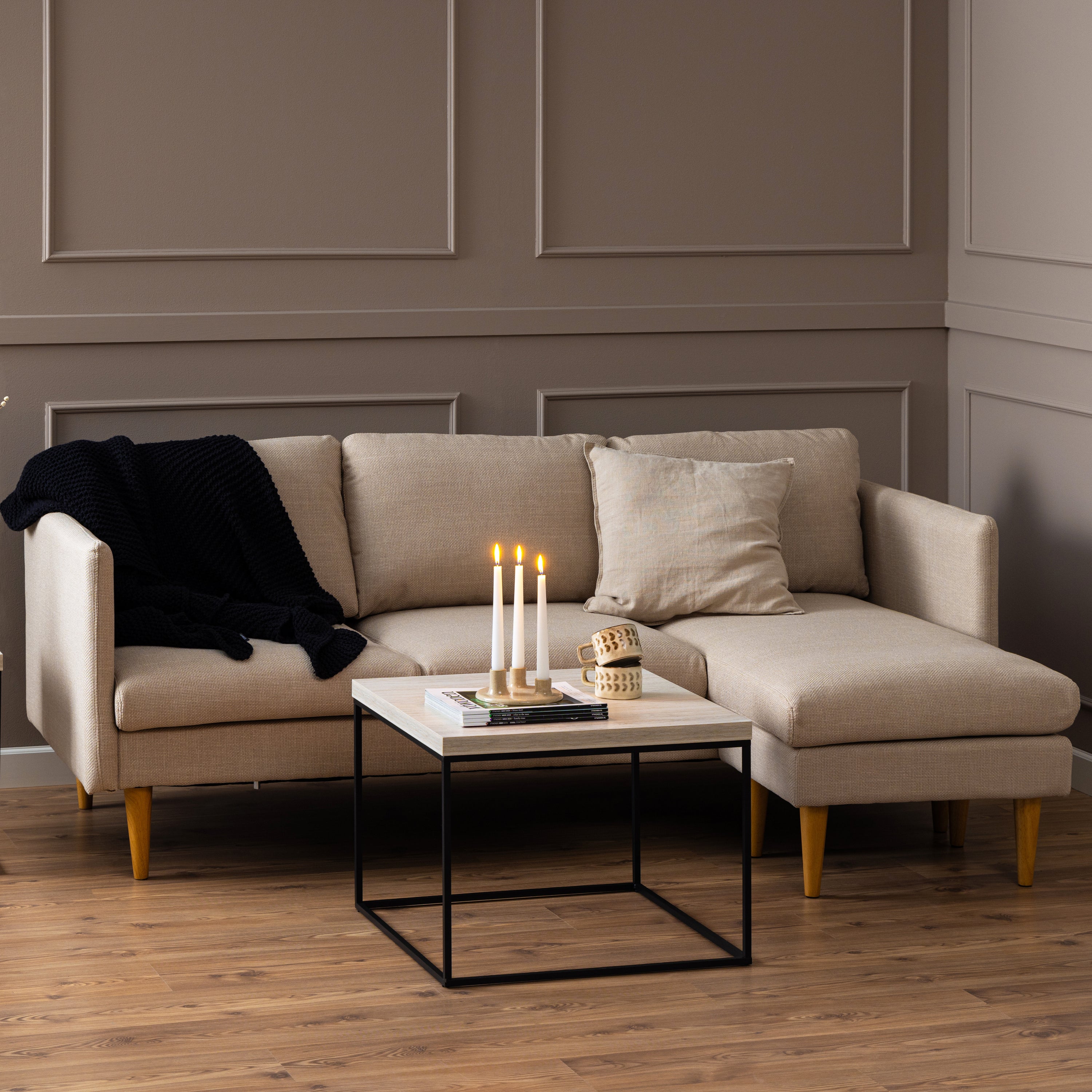 by fonQ basic Sofie Omkeerbare Hoekbank met Chaise Longue - Beige