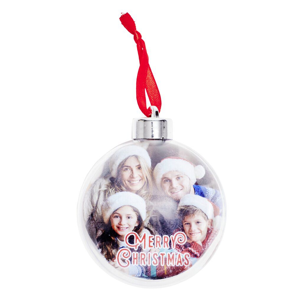 Boule de No&euml;l transparente personnalisable Ø8cm