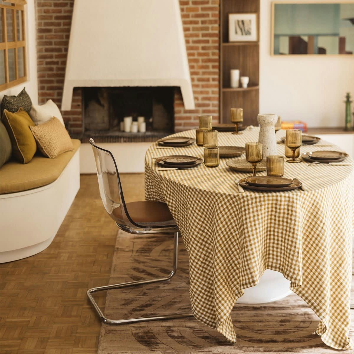 HÔTEL PARTICULIER - Nappe en lin lavé vichy jaune 175x300