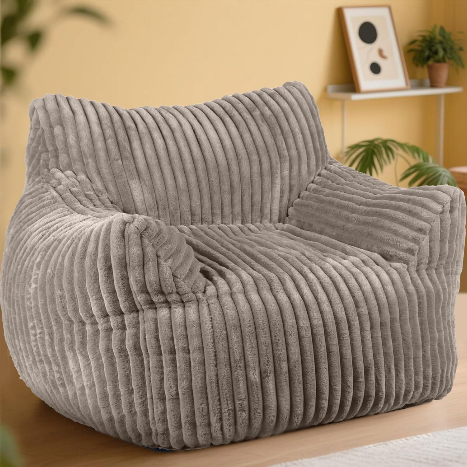 Giant Bean Bag Chair, Oversized Plush Comfy Bean Bag Sofa for Adults and Kids with Armrests, Memory Foam Mini Couch Single Lounges for Living Room, Bedroom & Game Room(Taupe)