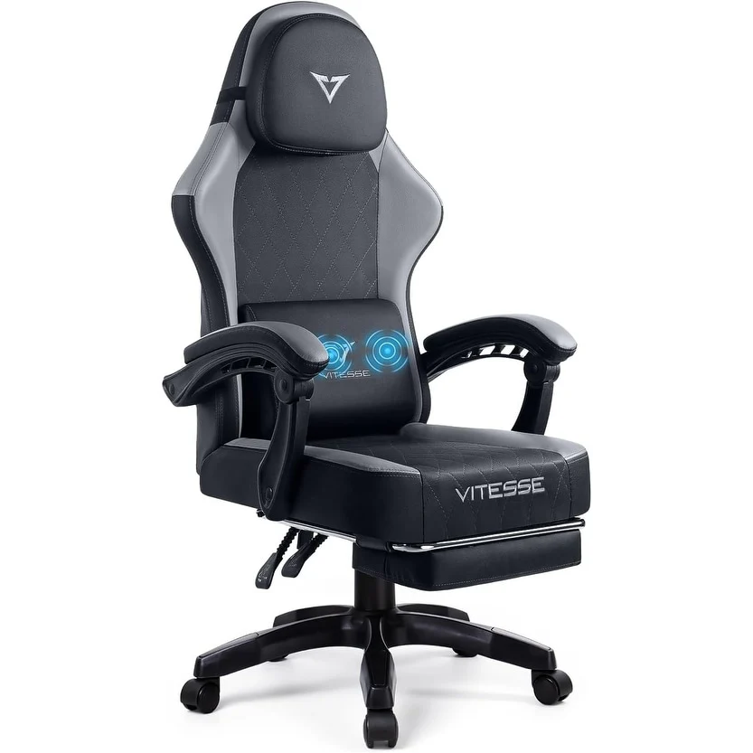 BOSSIN Ergonomic Gaming Chair – 400 lbs Support, PC/Racing Office Chair with Adjustable Swivel, Lumbar Vibration & Headrest
