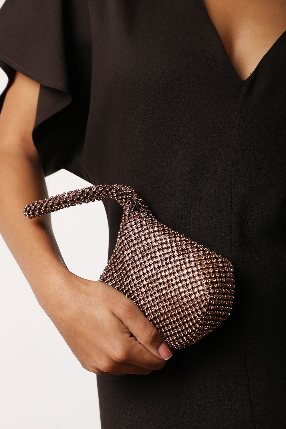 Where's That From Nicki' Diamante Mini Chainmail Pouch Bag In Dark Brown