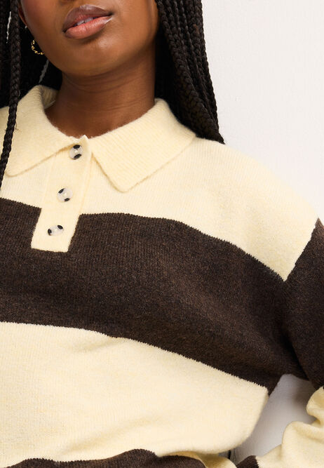Womens Yellow & Brown Stripe Rugby Jumper